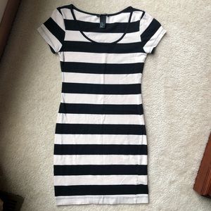 Tan/Black striped bodycon dress